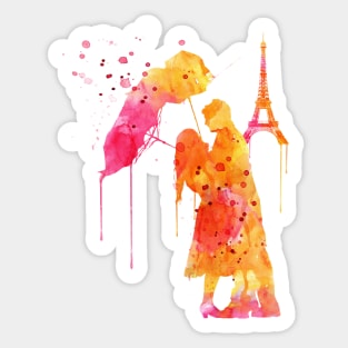 Watercolor Love Couple in Paris Sticker